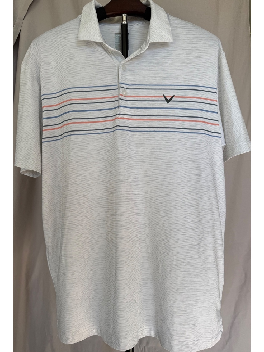 Callaway Men’s Opti-Dri Performance Striped Golf Polo Shirt White Blue Size M